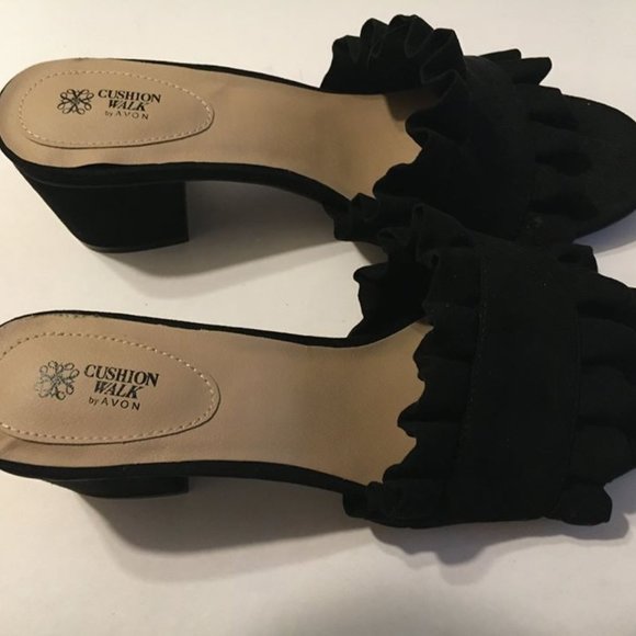 Avon Black Ruffle Sandals - Picture 4 of 11